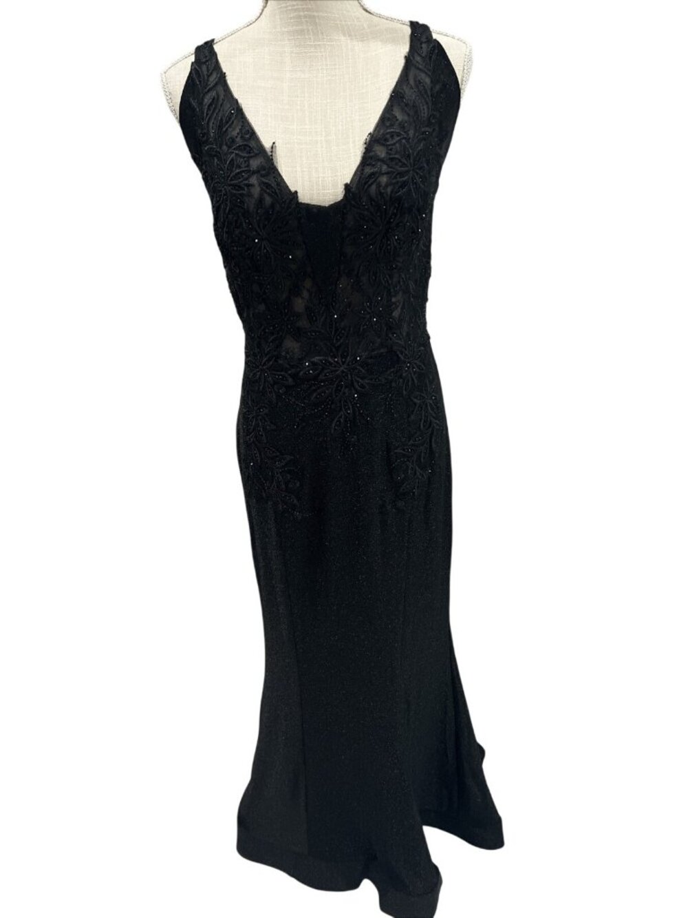 JVN By Jovani Black Beaded Sleeveless Formal Gown With Lace-Up Back Size 12